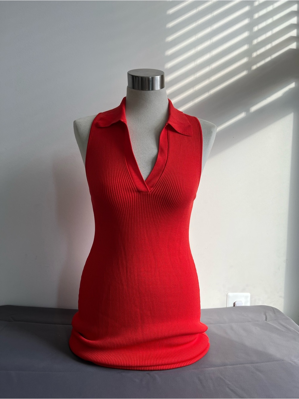 TOCCIN Henley Ribbed Racerback Bodycon Mini Dress Poppy NWT L